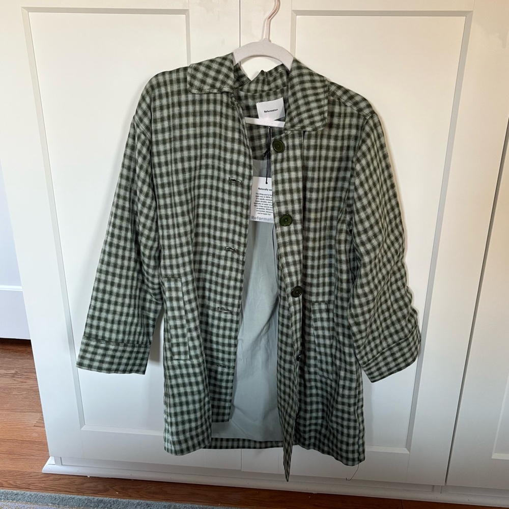 Reformation Irene Linen Jacket in Cactus Check Pattern NWT! - Picture 6 of 10